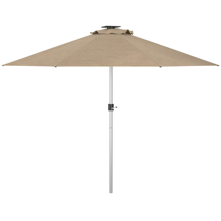 Outsunny LED Patio Umbrella, Lighted Deck Umbrella with 4 Lighting Modes, Solar & USB Charging, Charcoal Grey
