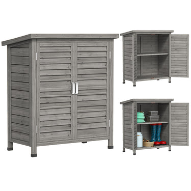 Outsunny Wooden Garden Storage Shed Kit Wood Garage Tool Organisation Cabinet with 2 Door , 34" x 18" x 38", Grey