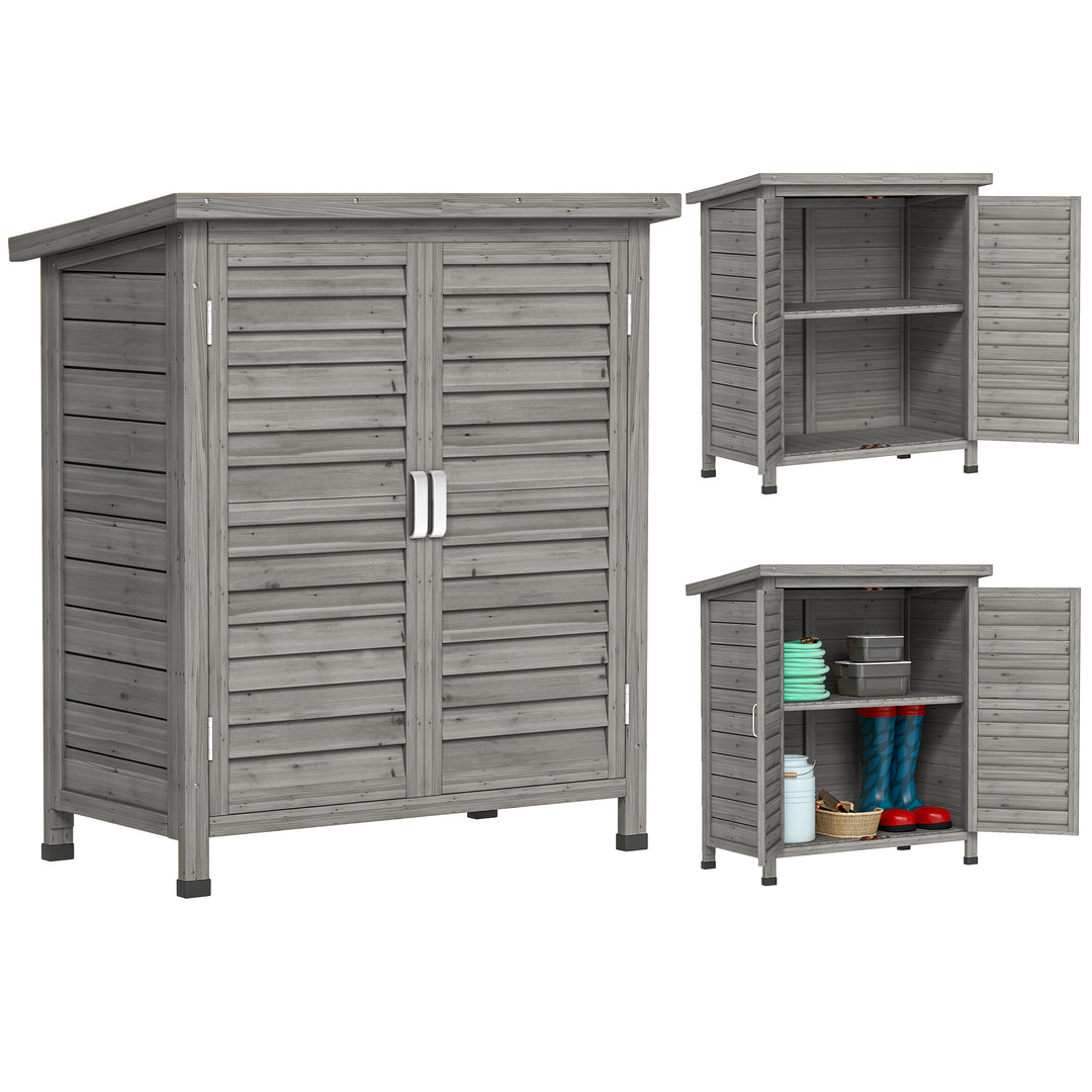 Outsunny Wooden Garden Storage Shed Kit Wood Garage Tool Organisation Cabinet with 2 Door , 34" x 18" x 38", Grey