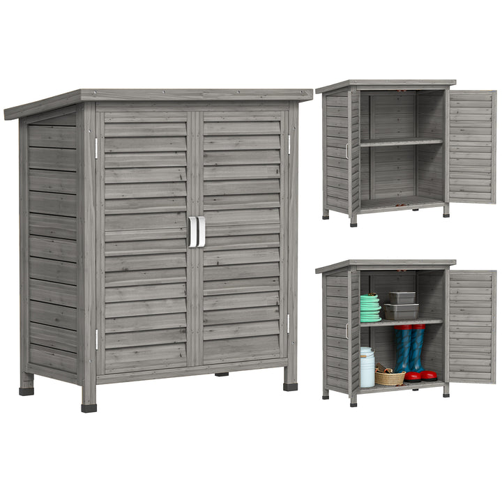 Outsunny Wooden Garden Storage Shed Kit Wood Garage Tool Organisation Cabinet with 2 Door , 34" x 18" x 38", Grey