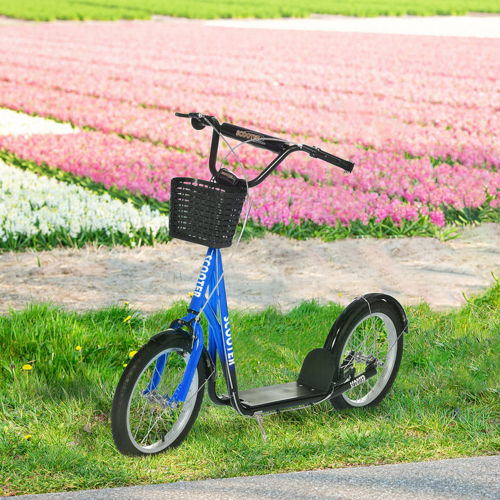 Aosom Kick Scooter with Adjustable Handlebar, Kids Scooter with 2 Brakes Basket Cupholder 16" Inflatable Rubber Tyres Pink
