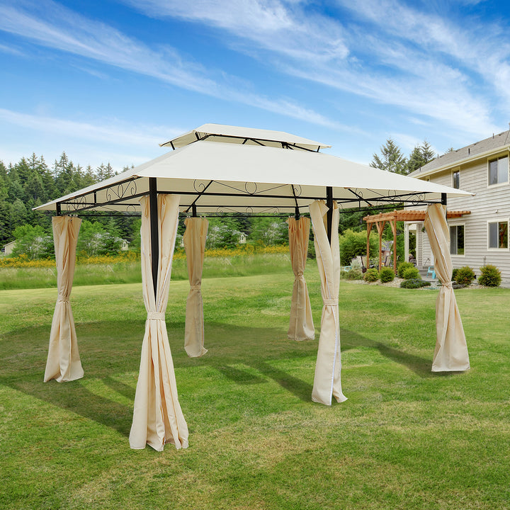 Outsunny 13' x 10' Soft-top Gazebo Patio Steel Canopy Portable Party Event with Double Canopy Roof, Curtains, Cream White
