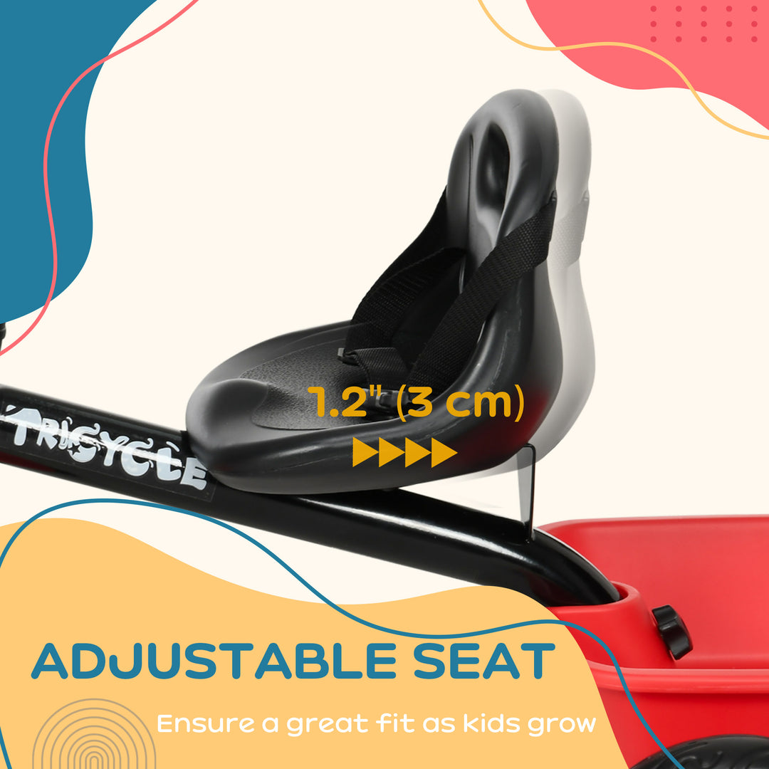 Qaba Large Kids Tricycle for Toddler 2-5 Year Old Girls and Boys, Toddler Trike Bike with Adjustable Seat, Safety Belt,  Two Storage Baskets, Red