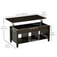 HOMCOM Lift Top Coffee Table with Hidden Storage Compartment and 3 Lower Shelves, Pop-Up Center Table for Living Room, Espresso