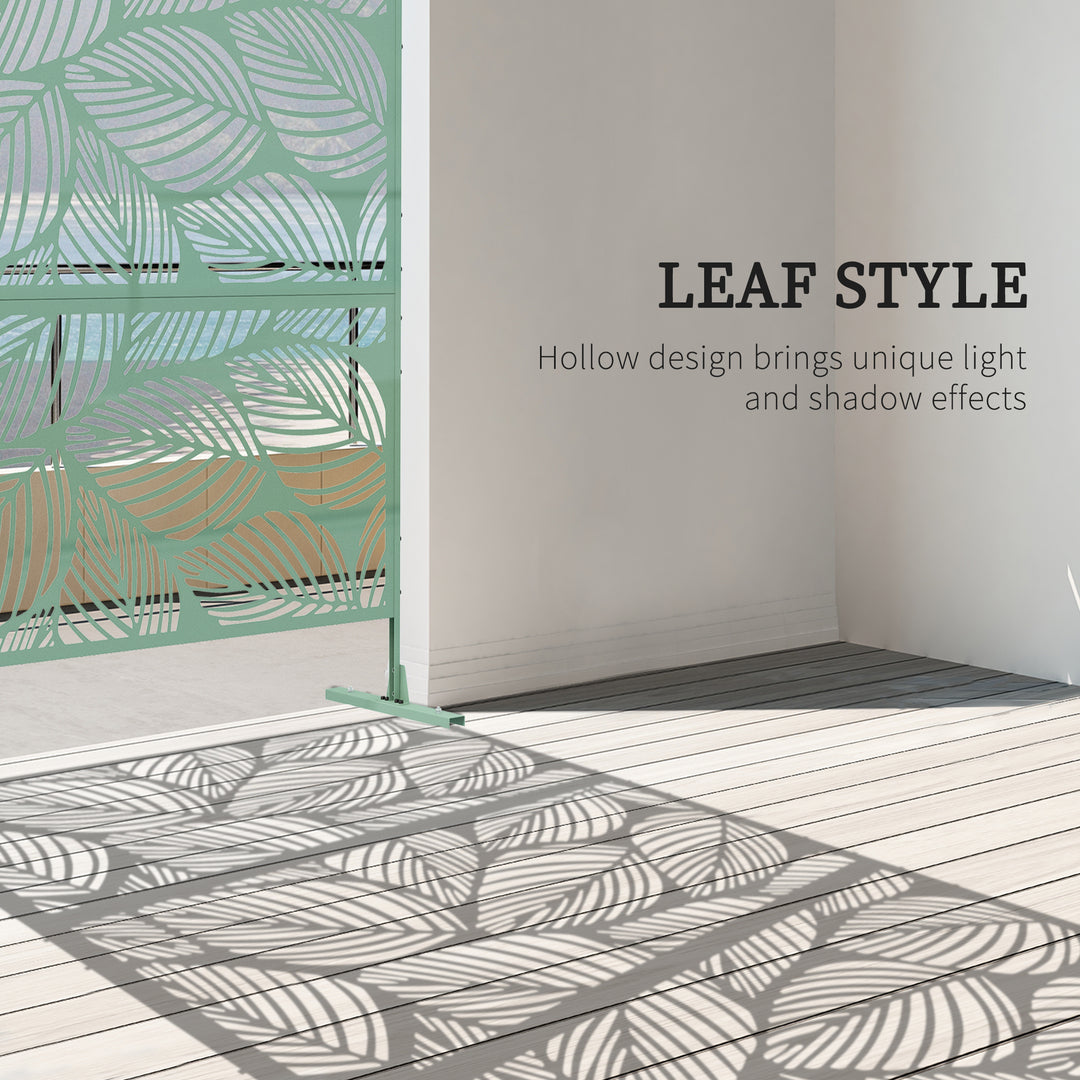 Outsunny 6.5FT Decorative Outdoor Divider, Metal Privacy Screen with Stand, Leaf Style, Light Green