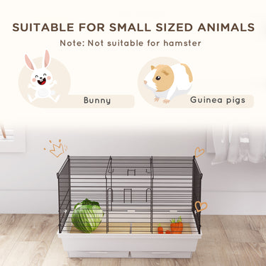 PawHut Rabbit Guinea Pig Cage, Bunny Cage Pet Pen with Sliding-Out Trays, Bottom Wood Board, Doors, 24" x 15" x 16"