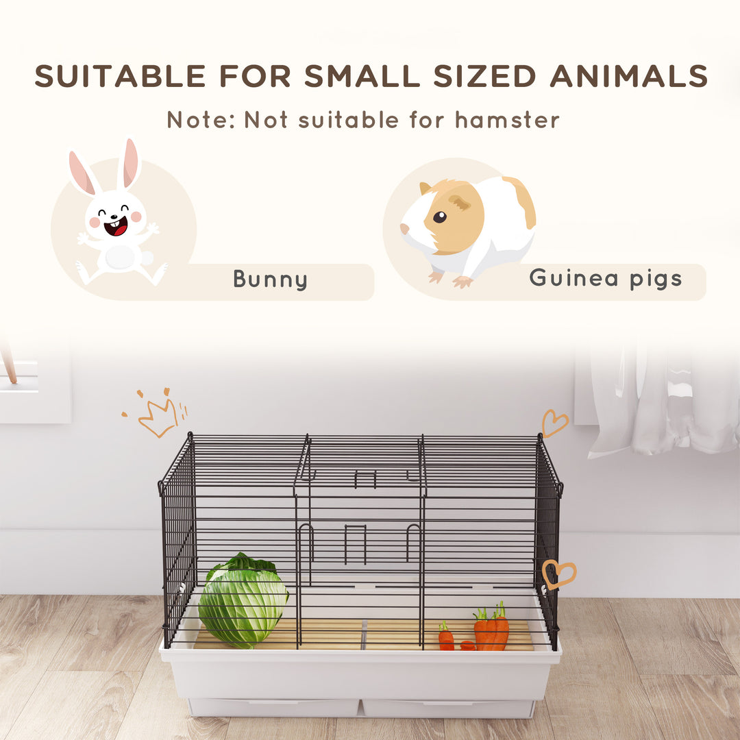 PawHut Rabbit Guinea Pig Cage, Bunny Cage Pet Pen with Sliding-Out Trays, Bottom Wood Board, Doors, 24" x 15" x 16"