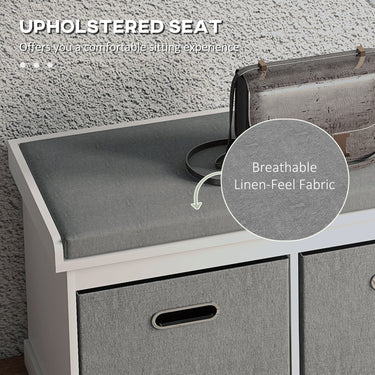 HOMCOM Shoe Storage Bench with Seat, Entryway Bench Seat with Cushion, 2 Fabric Drawers for Hallway, White