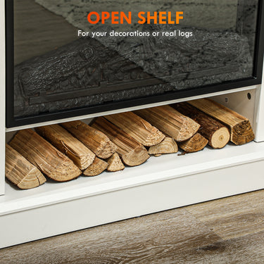 HOMCOM 46" Electric Fireplace with Mantel and Shelf, 1400W Fireplace Heater with Realistic Log and Flame Effect, White