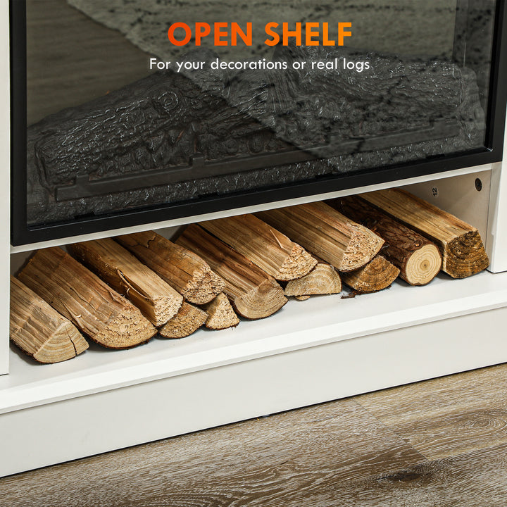 HOMCOM 46" Electric Fireplace with Mantel and Shelf, 1400W Fireplace Heater with Realistic Log and Flame Effect, White