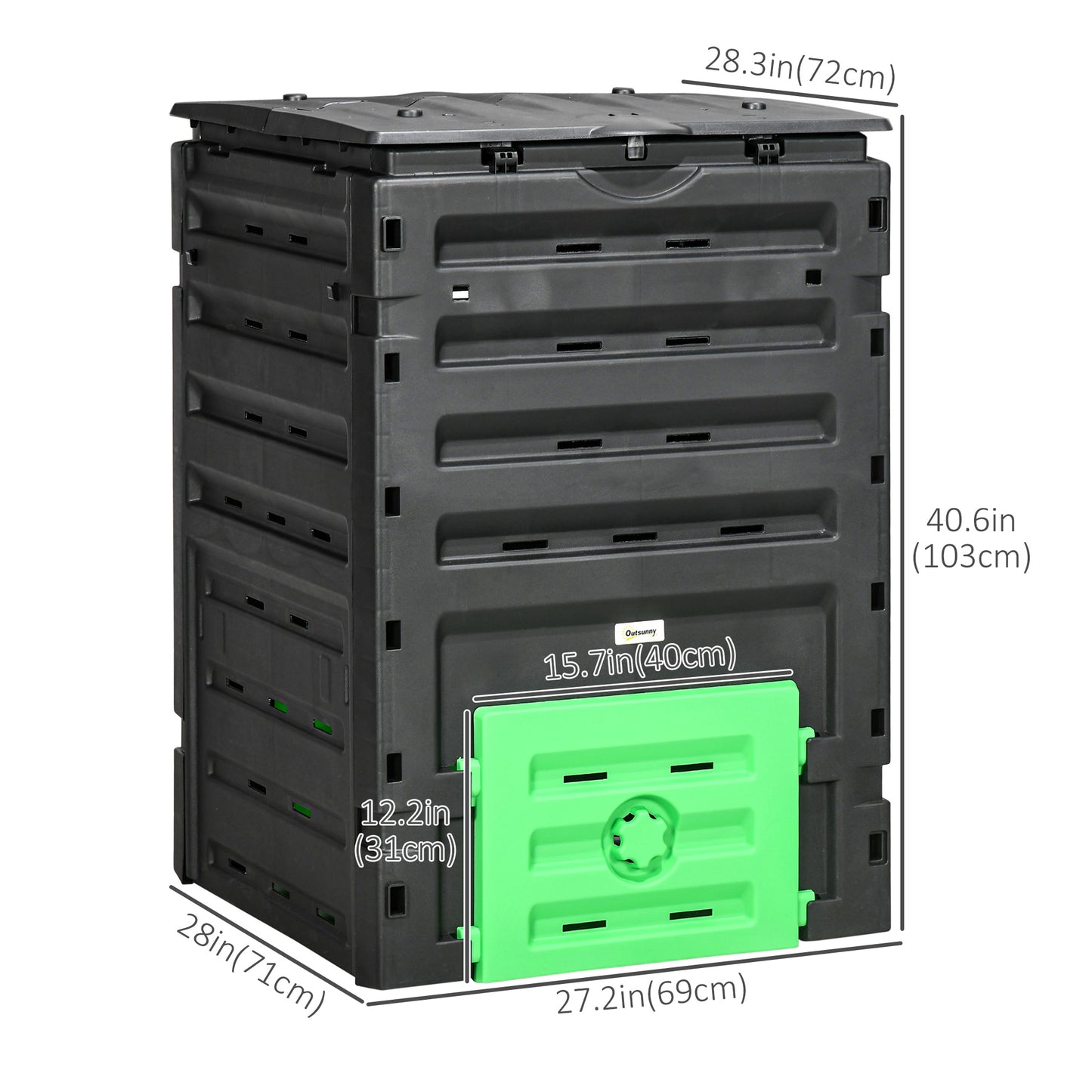Outsunny Compost Bin, Garden Composter with 80 Vents and 2 Sliding Doors, 120 Gallon (450L), Black
