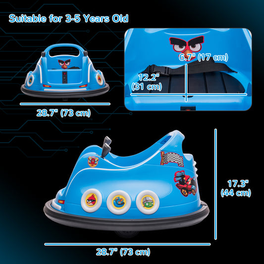 Qaba Angry Bird Licensed Electric Ride on Car, 12V Bumper Car for Kids w/ Dual Joysticks, 360 Degree Spin, Blue