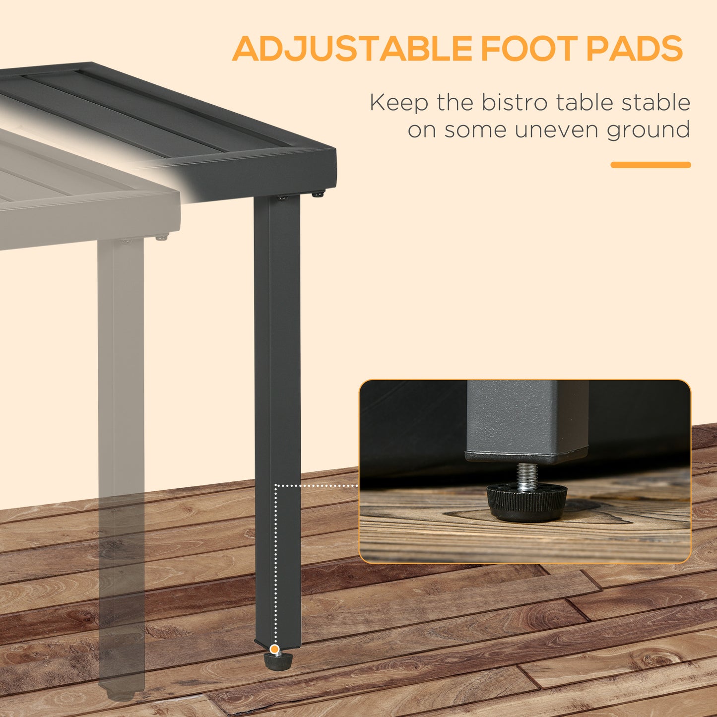 Outsunny Outdoor Side Table, Patio End Table with Umbrella Hole, Small Coffee Table with Steel Frame for Balcony, Black