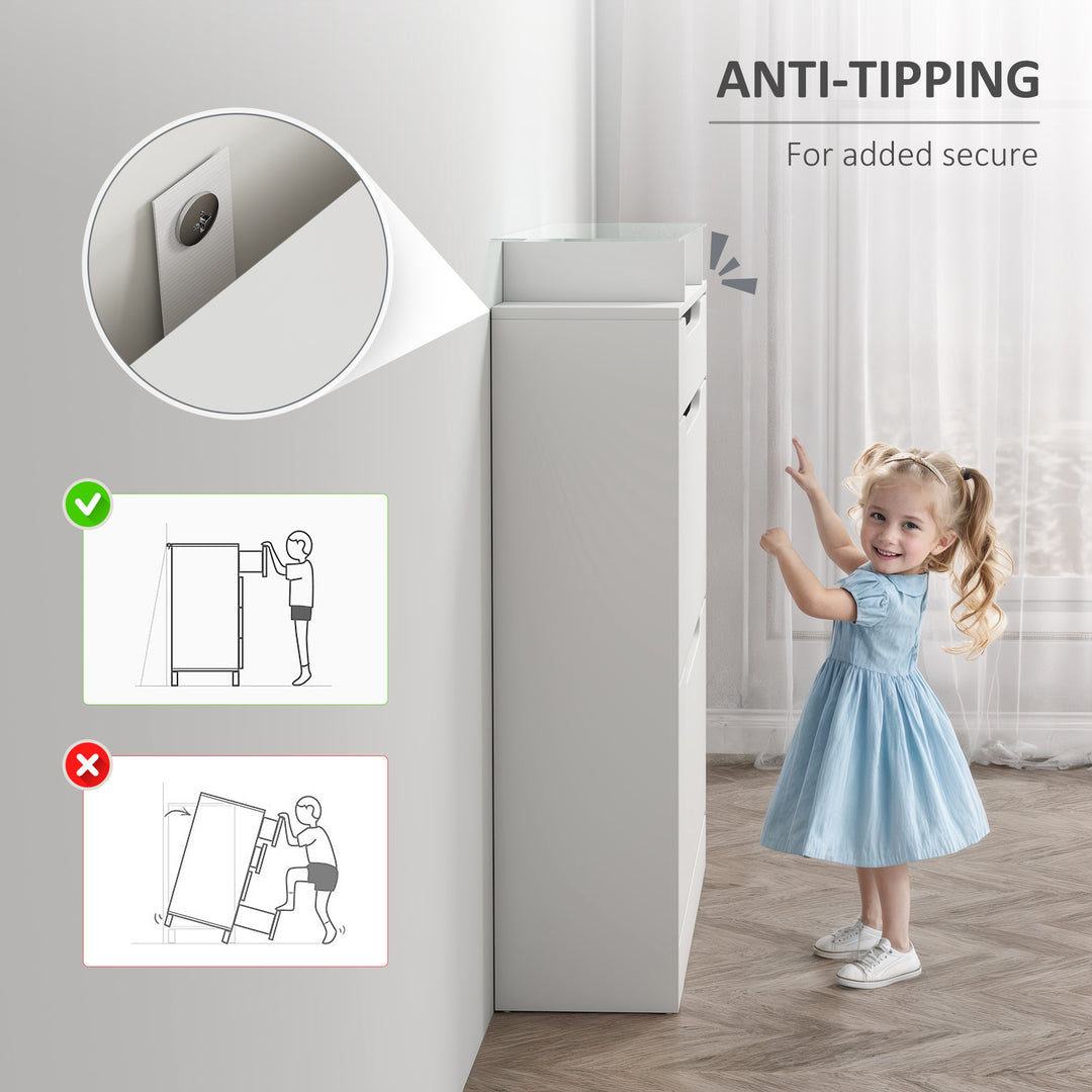 HOMCOM High Gloss Shoe Cabinet with 2 Flip Drawers and Adjustable Shelves, Narrow Shoe Storage Cabinet with Glass Top, White