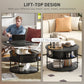 HOMCOM Lift Top Coffee Table, Round Coffee Table with Storage Shelf, Hidden Compartment and Steel Frame, Distressed Dark Grey