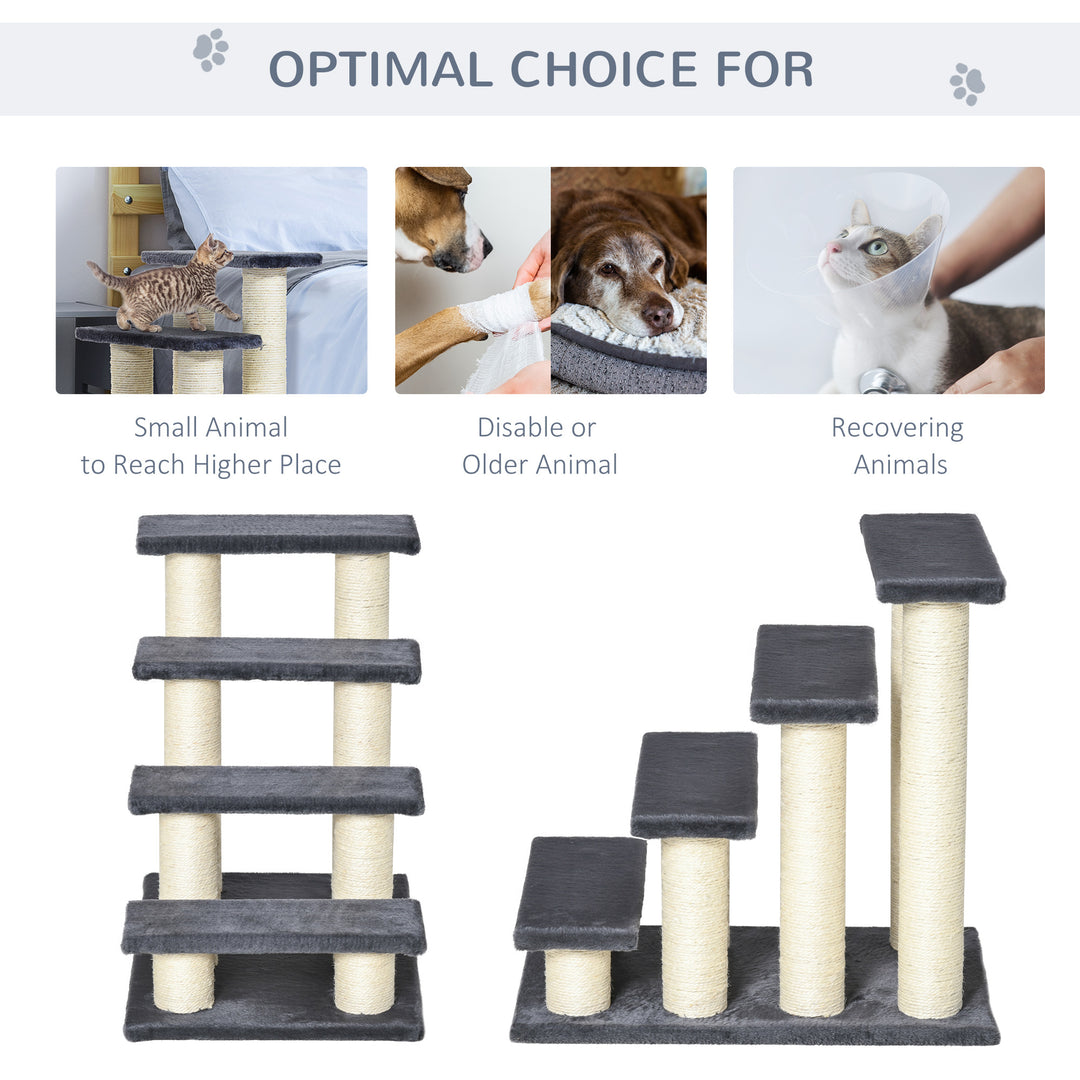 PawHut Cat Trees 4 Tier Pet Stairs Dog Cat 4 Steps Kitty Scatching Post Cat Scratch Furniture Dark Grey