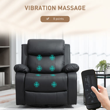 HOMCOM PU Leather Reclining Chair with Vibration Massage Recliner, Swivel Base, Rocking Function, Remote Control, Black