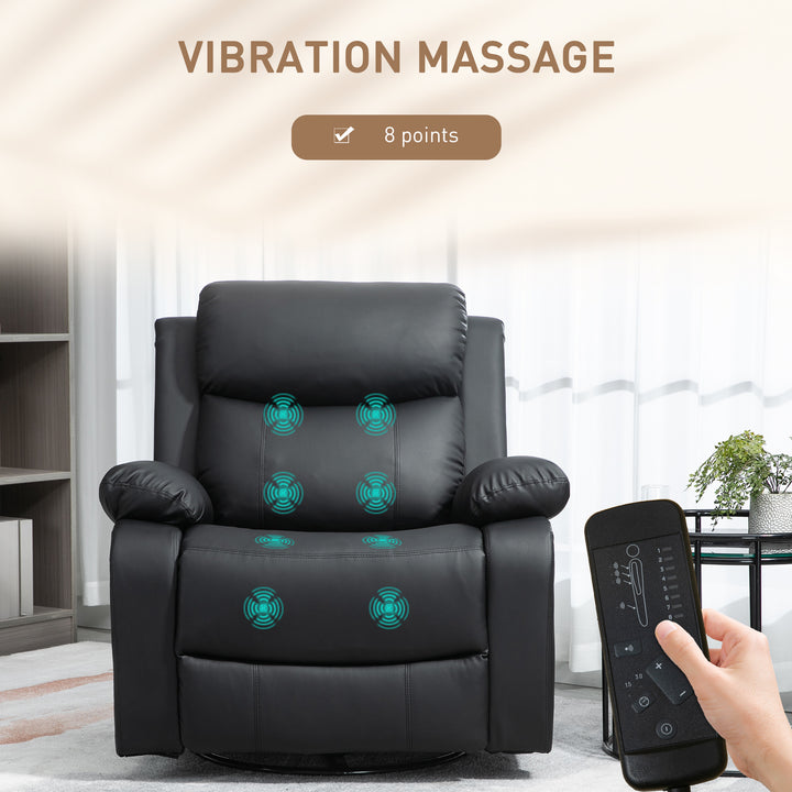 HOMCOM PU Leather Reclining Chair with Vibration Massage Recliner, Swivel Base, Rocking Function, Remote Control, Black