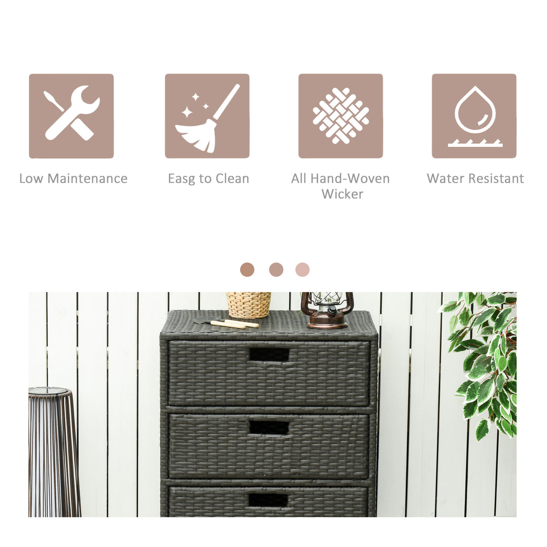 Outsunny 32" Poolside Rattan Wicker Patio Organizer Storage Cabinet Bathroom Storage w/ 3 Large Drawers Garden Outdoor