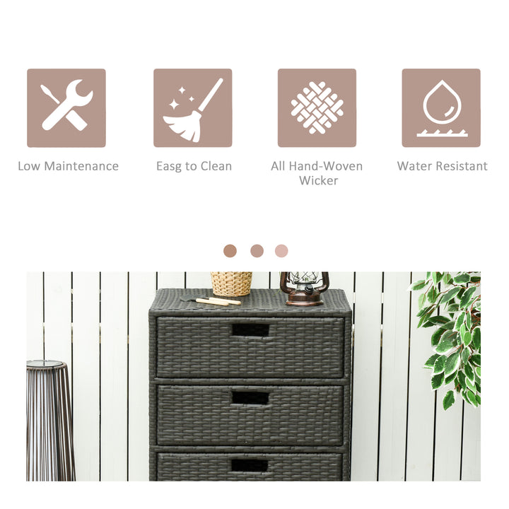 Outsunny 32" Poolside Rattan Wicker Patio Organizer Storage Cabinet Bathroom Storage w/ 3 Large Drawers Garden Outdoor