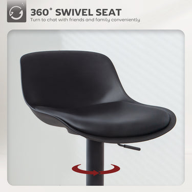 HOMCOM Counter Height Bar Stools Set of 2, Streamlined Bar Chairs with Adjustable Height and Swivel PU Leather Seat, Black