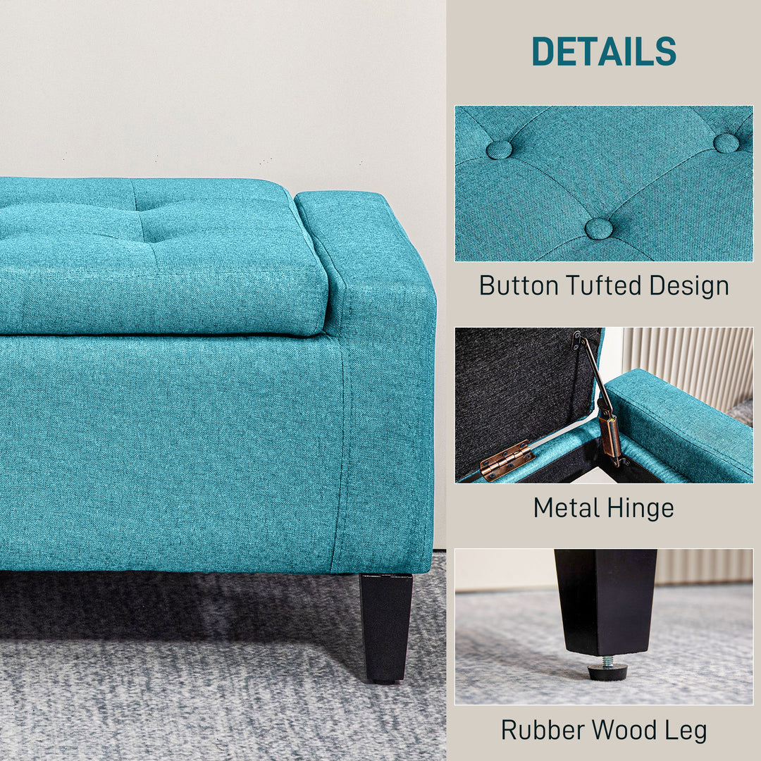 HOMCOM Storage Ottoman Bench, Linen Upholstered Bench with Tufted Design, Brown