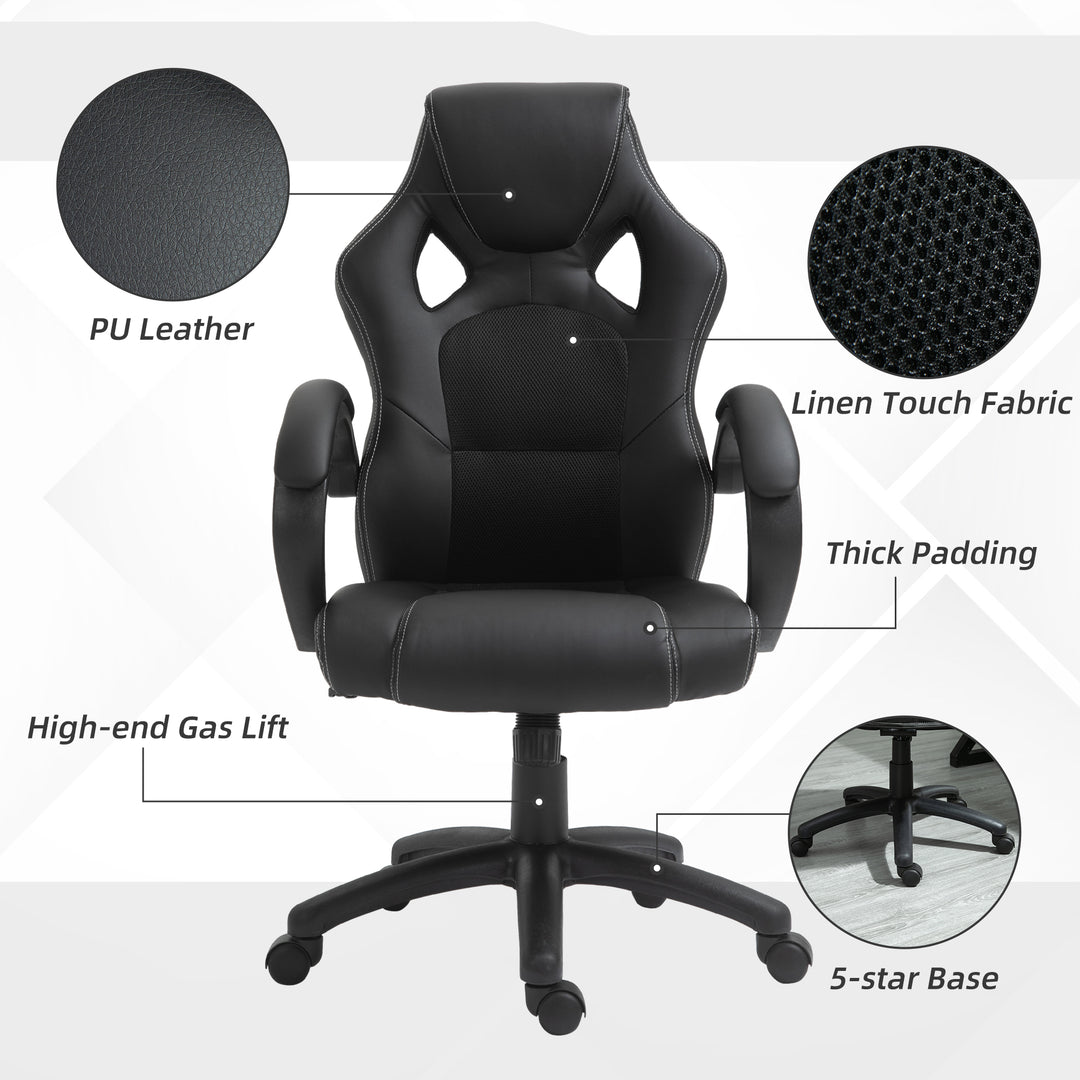 HOMCOM Racing Gaming Chair Office Chair Computer Desk Gamer Chair with Swivel Wheels, Padded Headrest, Tilt Function, Black