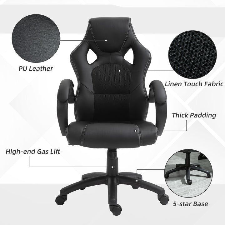 HOMCOM Racing Gaming Chair Office Chair Computer Desk Gamer Chair with Swivel Wheels, Padded Headrest, Tilt Function, Black