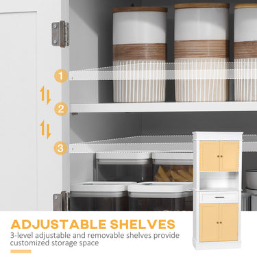 HOMCOM Modern Freestanding Kitchen Pantry Cabinet Cupboard with Doors Open Shelves Adjustable Shelving Microwave Space, White