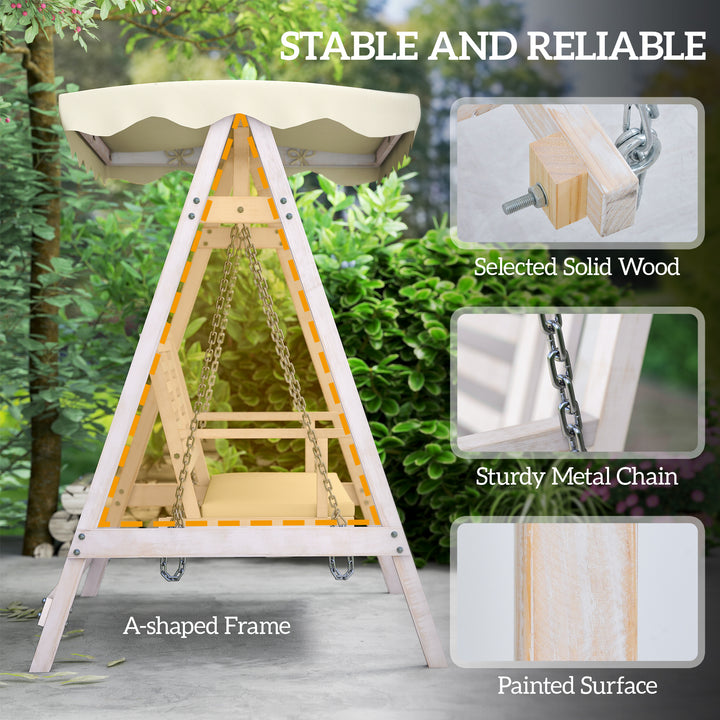 Outsunny 2 Seater Patio Swing with Stand, Canopy and Cushion, Outdoor Swing Chair Wooden Swinging Bench