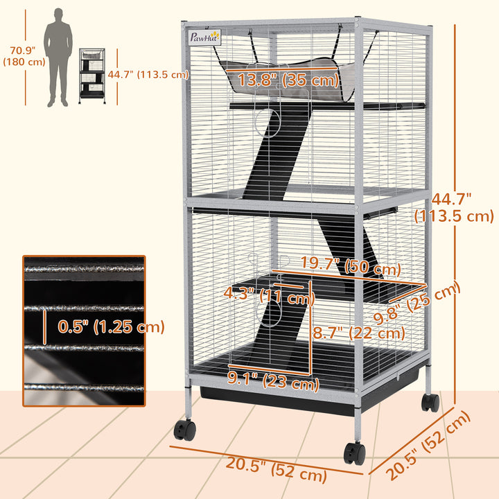 PawHut 4-Tier Rolling Small Animal Cage, Deluxe Guinea Pig Cage, Ferret Cage for Mink Chinchilla Kitten Rabbit