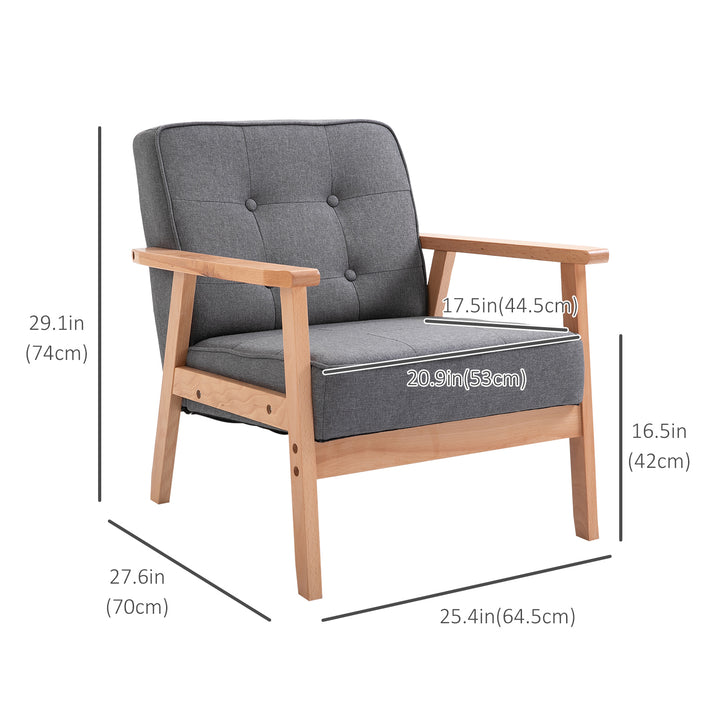 HOMCOM Mid-Century Accent Chair Modern Fabric Upholstered Tufted Back Lounge Sofa Seat - Grey
