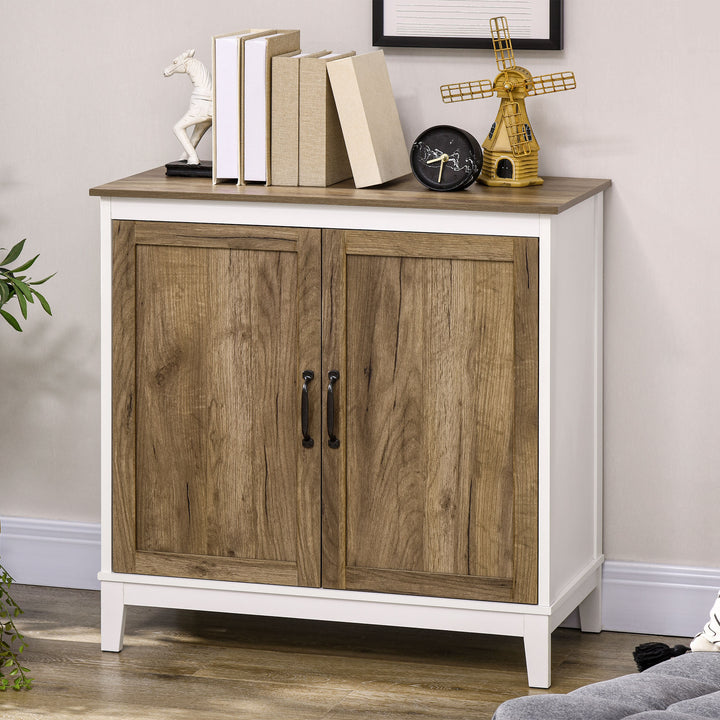 HOMCOM Farmhouse Sideboard, Storage Cabinet with 2 Doors and Shelves Kitchen, Living room, 30.9" x 15.4" x 30.9", Dark Oak