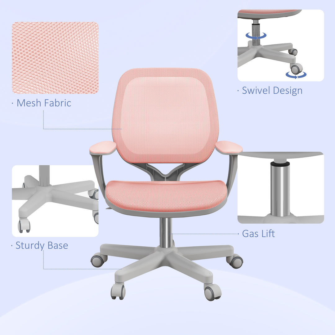 Vinsetto Office Chair, Small Computer Desk Chair with Mesh Back, Swivel Castors, Arm, Pink
