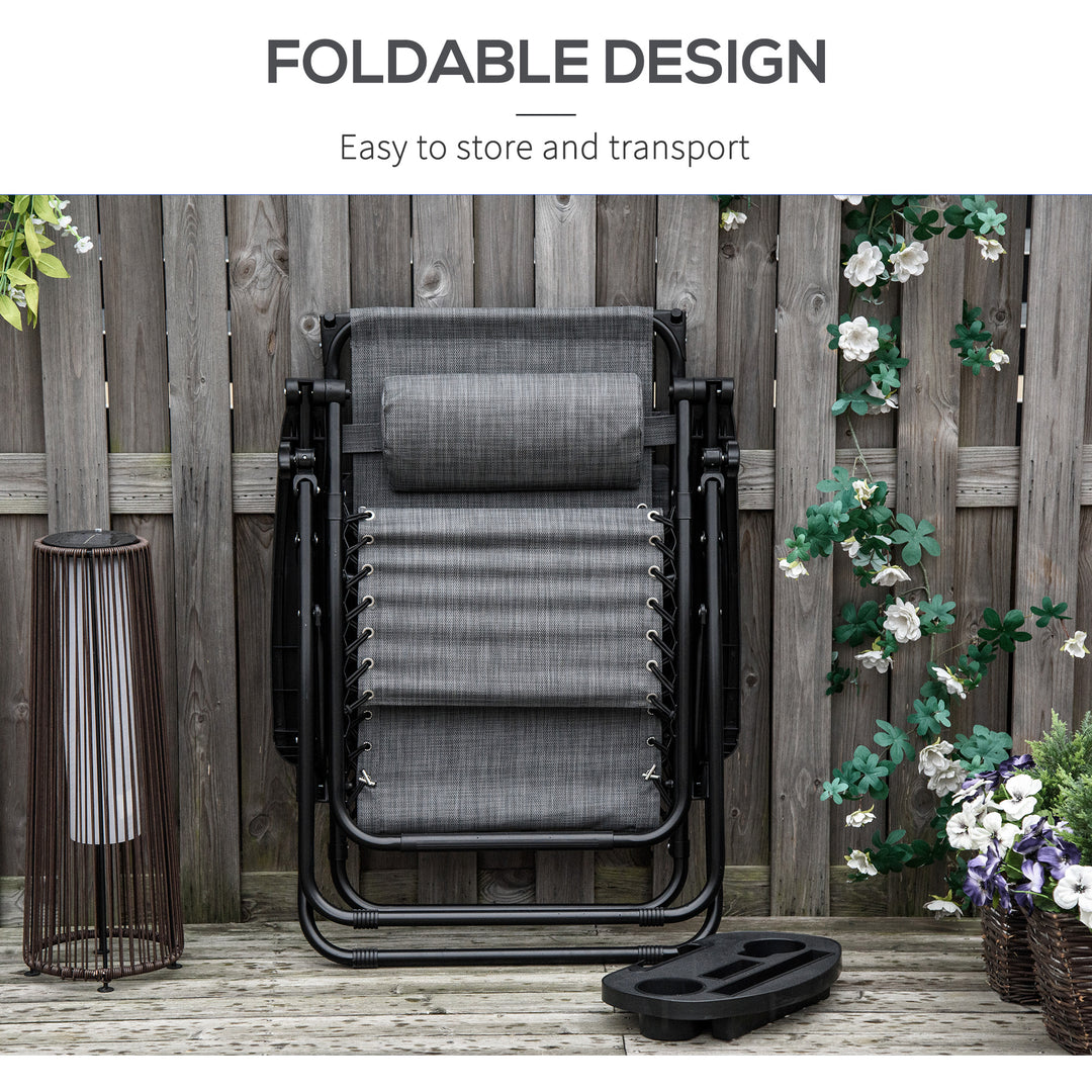 Outsunny 2 Piece Foldable Lounge Chair with Canopy Shade, Outdoor Zero Gravity Chair w/ Side Tray & Cup Holder, Reclining Lounger w/ Breathable Mesh Fabric Seat, Pillow, Blue