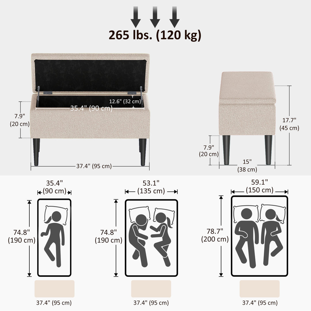 HOMCOM Modern Storage Bench, Ottoman with Storage and Teddy Velvet Upholstery for Living Room, Bedroom, Blue