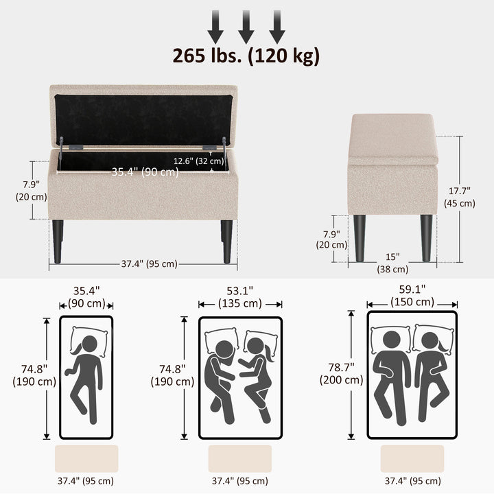 HOMCOM Modern Storage Bench, Ottoman with Storage and Teddy Velvet Upholstery for Living Room, Bedroom, Blue