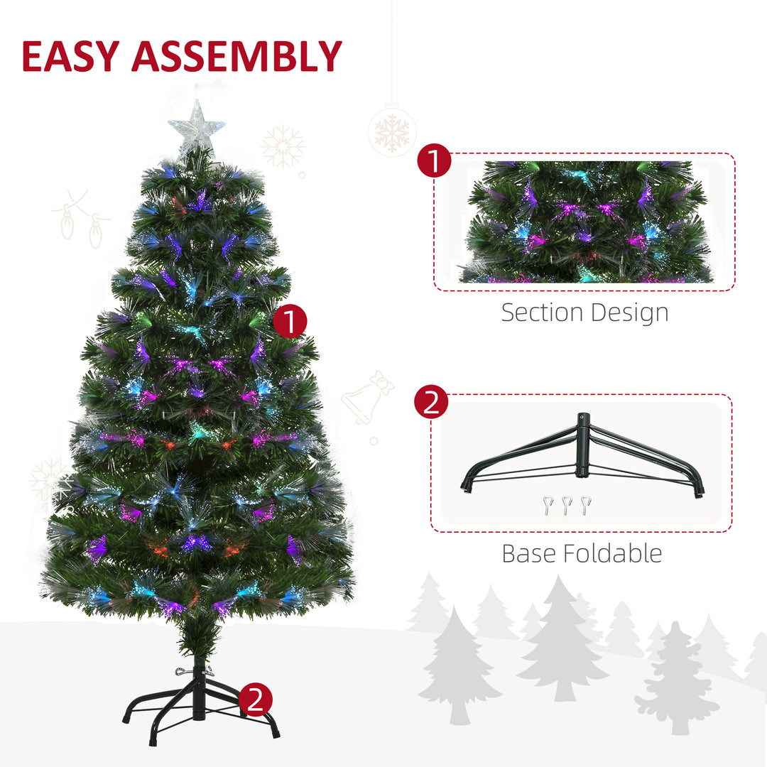 HOMCOM 4ft Pre-Lit Optic Fiber Xmas Tree Artificial Spruce Tree Top Star