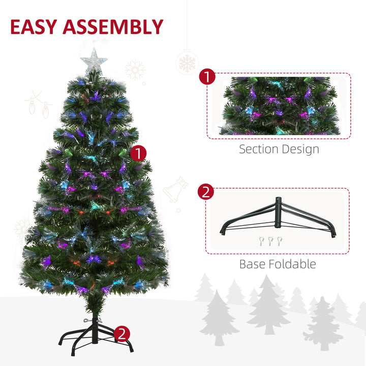 HOMCOM 4ft Pre-Lit Optic Fiber Xmas Tree Artificial Spruce Tree Top Star