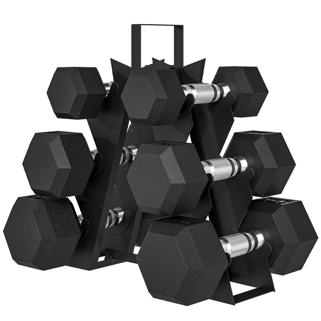 Soozier 60 LBS Hex Dumbbell Set with Rack, Rubber Coated Weights with Non-Slip Handles for Home Gym Strength Training
