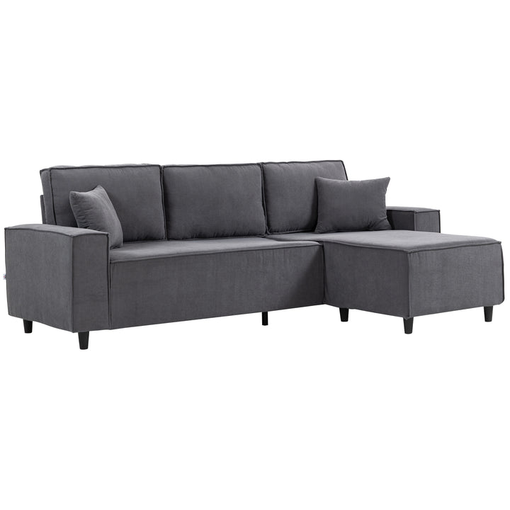HOMCOM U Shape Couch with Double Chaise Lounge, Modern 4 Seater Sofa with Wooden Legs, Fabric Sofa for Living Room, Dark Grey