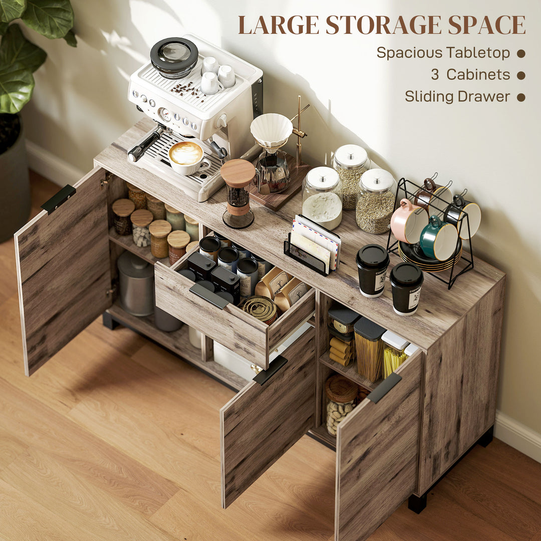 HOMCOM 47" Buffet Cabinet, Industrial Sideboard with 3 Doors, Drawer, 2 Adjustable Shelves for Living Room, Brown Wood Grain