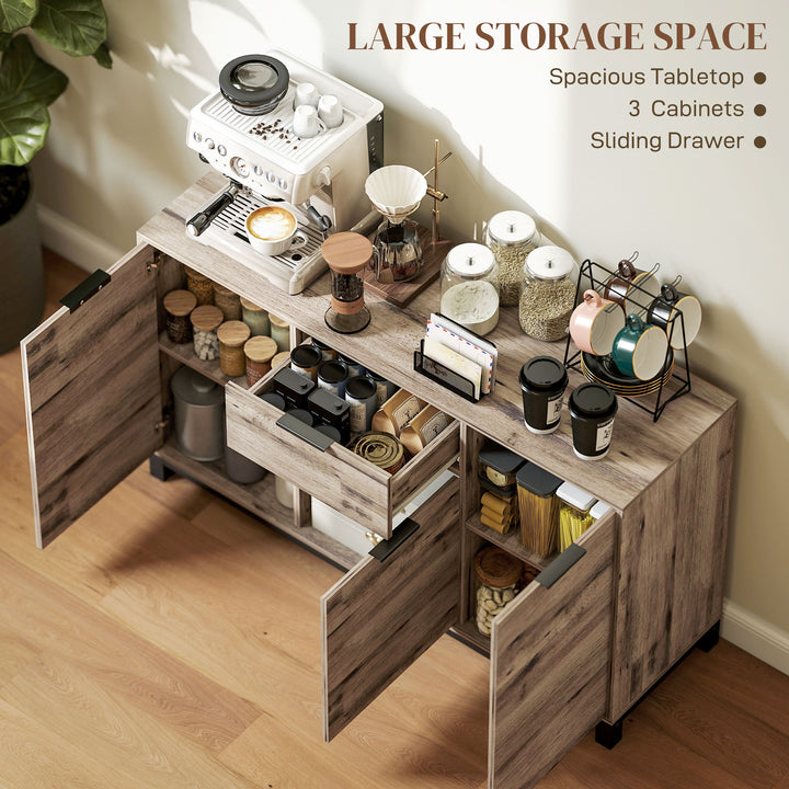 HOMCOM 47" Buffet Cabinet, Industrial Sideboard with 3 Doors, Drawer, 2 Adjustable Shelves for Living Room, Brown Wood Grain