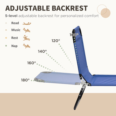 Outsunny Set of 2 Folding Outdoor Lounge Chair, Sun Tanning Chairs with Reclining Back, Breathable Mesh for Beach Patio, Blue