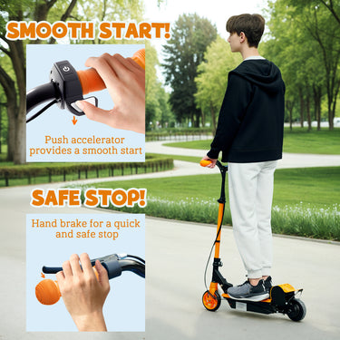 Soozier Foldable Electric Scooter for Kids Ages 6-14, with Seat and 2 Adjustable Heights, Max 6km Range & 12km/h, Orange