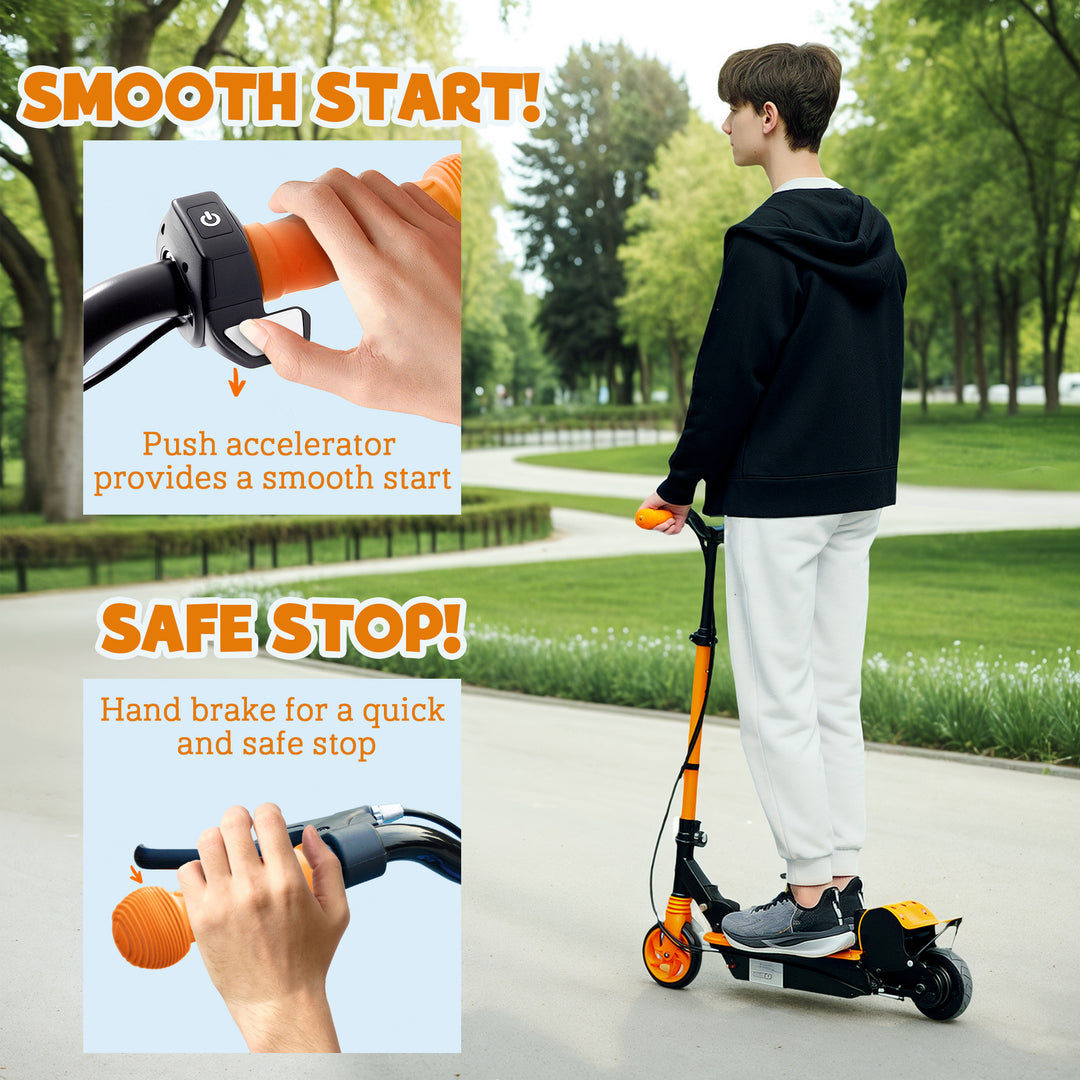 Soozier Foldable Electric Scooter for Kids Ages 6-14, with Seat and 2 Adjustable Heights, Max 6km Range & 12km/h, Orange