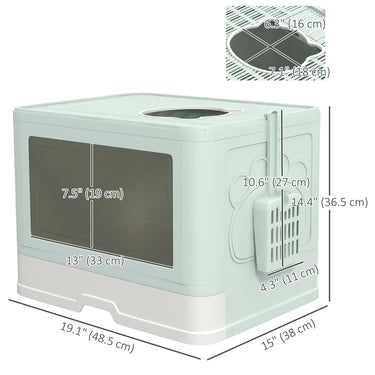 PawHut Cat Litter Box, Front Enter & Top Exit Cat Litter Tray with Scoop, Pull-out Tray, Easy to Clean, Green