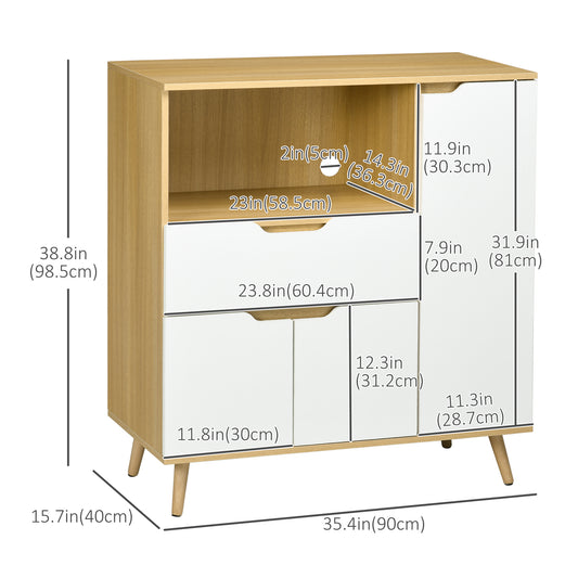 HOMCOM Modern Microwave Stand, Microwave Cabinet with Drawer, Storage Cupboards and Cable Hole for Kitchen, Dining Room, White