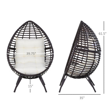 Outsunny Wicker Egg Chair with Trapezoidal Cushion 352lbs Capacity Rattan Egg Chair for Backyard Garden Coffee Brown