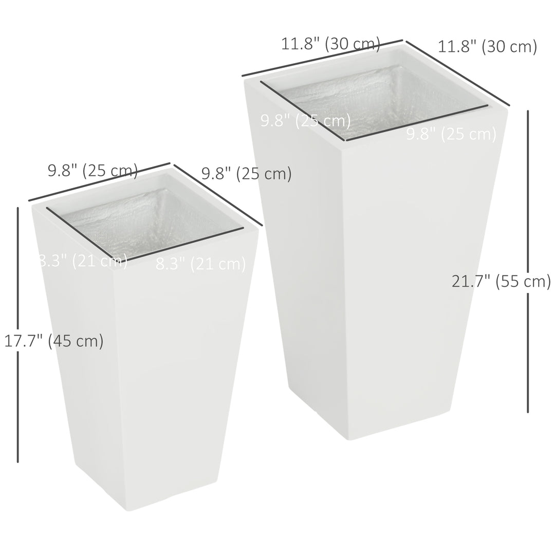 Outsunny Set of 2 Tall Planters with Drainage Holes, 22" / 18" Outdoor Flower Pots for Patio, Yard, Garden, Grey
